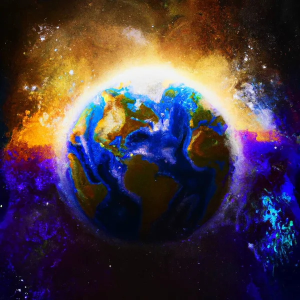 Abstract Illustration Earth Globe Galaxy Sun Stars Dark Background Earth — Stock Photo, Image
