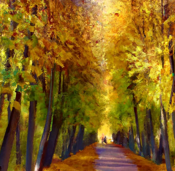 Осенняя Аллея Деревьями Опавшими Листьями Красивых Оранжевых Цветах Прогулка Осенней — стоковое фото
