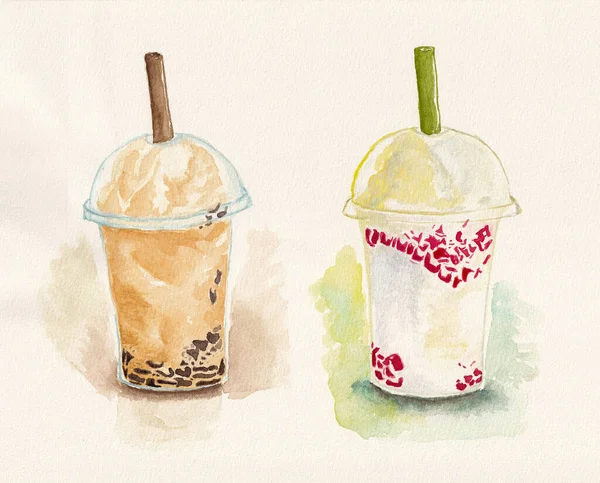Eiskaffee Latte Frapp Mit Kaffeegelee Und Milchfrapp Mit Erdbeergelee Einem — Stockfoto
