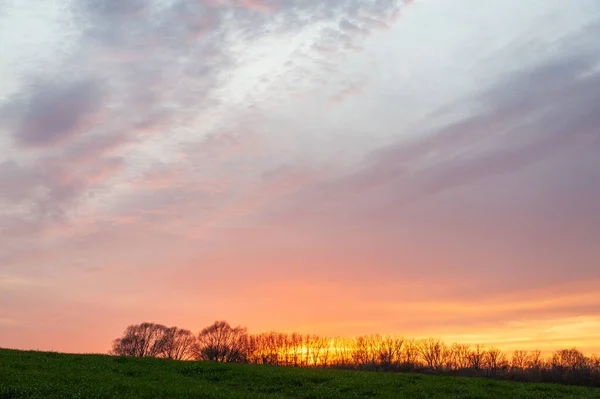 Flaman Kırsalında Batan Güneş Gökyüzünü Yoğun Bir Şekilde Sarı Turuncu — Stok fotoğraf