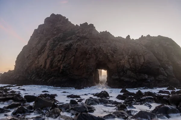 Impresión Roca Del Arco Cerradura Playa Pfeiffer Alrededor Del Atardecer — Foto de Stock