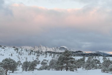Snow landscape in the mountains of arctic Norway in winter