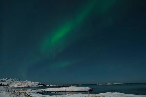 Bright Green Colours Northern Light Aurora Borealis Illuminate Night Sky — стокове фото