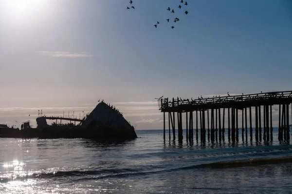Silhoutte Palo Alto Old World War Shipwreck Coast Aptos Californa — Foto Stock