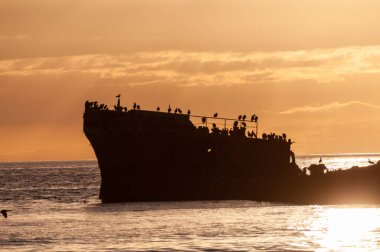 Silhoutte of the SS Palo Alto near sunset, an old World War II shipwreck off the coast of Aptos, Californa