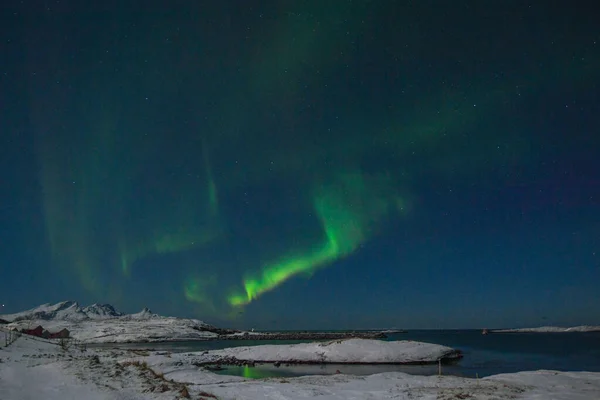 Bright Green Colours Northern Light Aurora Borealis Illuminate Night Sky — Fotografia de Stock