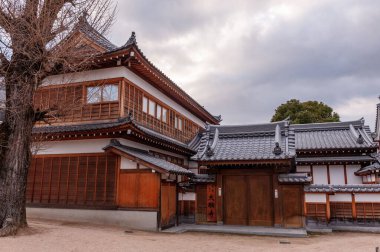 Miyajima, Japan, December 31, 2019. Exterior shot of the world-famous Samonkyaku Shrine, near Hiroshima.