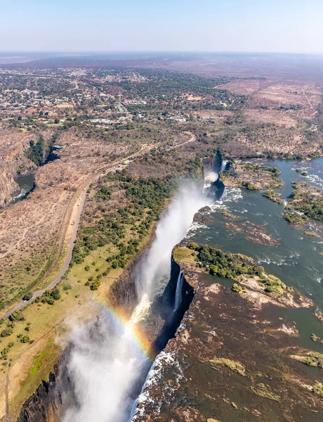 Luchtopname Van Victoria Falls Zimbawe Zambia Grens — Stockfoto