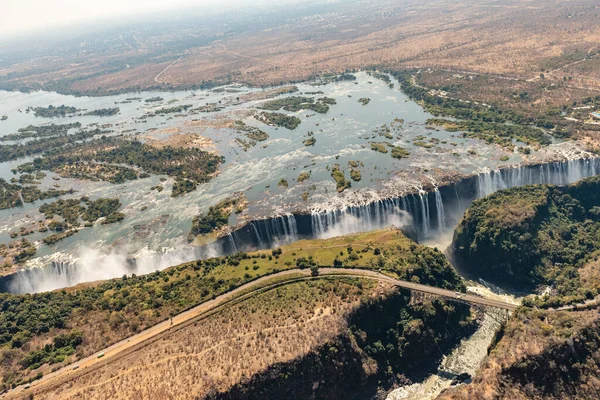 Luchtopname Van Victoria Falls Zimbawe Zambia Grens — Stockfoto