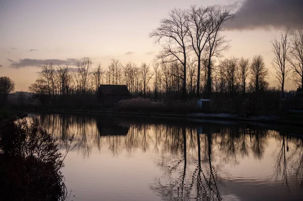 Φωτογραφία Τοπίου Του Ποταμού Dender Στην Ανατολική Φλάνδρα Βέλγιο Γύρω — Φωτογραφία Αρχείου
