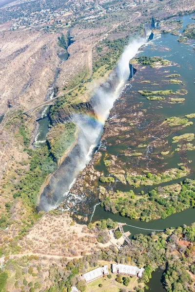 Zdjęcie Lotnicze Wodospadu Victoria Granicy Zimbawe Zambia — Zdjęcie stockowe