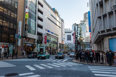 Tokyo, Japan - January 9, 2020. Exterior of the busy streets of Tokyo, near the famous Shibuya Crossing.
