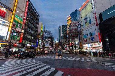 Tokyo, Japan - January 9, 2020. Exterior of the busy streets of Tokyo, near the famous Shibuya Crossing.