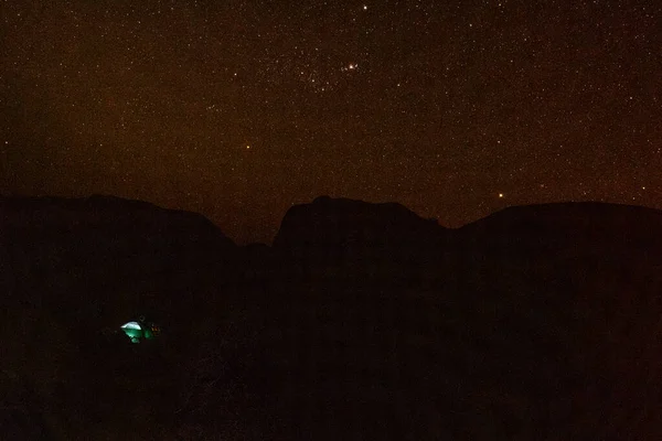 Nocturnal Shot Campsite Spitzkoppe Namibia Showing Constellation Orion Just Dawn — Stock Photo, Image