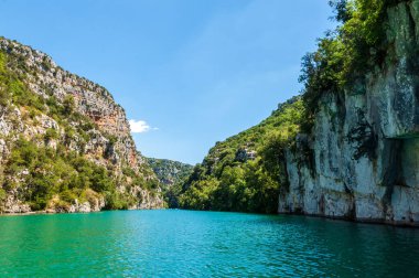Exterior shot of the Gorges du Verdon, in the French Provence, on a beautiful summer day. This areas is also known as the european grand canyon.