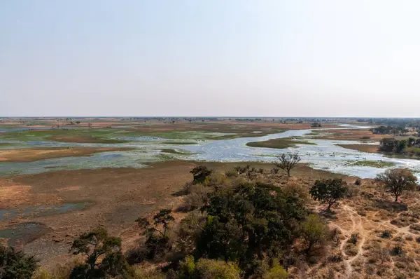 Een Luchtfoto Van Okavango Delta Botswana Gezien Vanuit Een Helikopter — Stockfoto