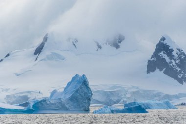 Graham Geçidi açıklarındaki buzdağları, Charlotte Körfezi 'nin yanındaki Antarktika Yarımadası' nda.