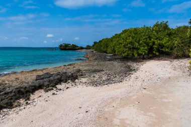 Zanzibar, Tanzanya - 6 Ağustos 2024. Zanzibar çevresindeki kıyı bölgesi Doğu Afrika 'da popüler bir turizm merkezi.