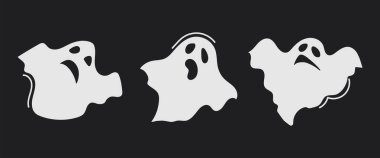 Hayalet siluetleri koleksiyonunu ayarla simge clipart avatar logotype siyah arkaplan üzerine izole illüstrasyon