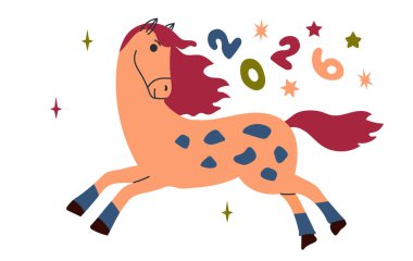 At 2026 'nın yeni yılı kutlu olsun. Koşu atı ile davetiye afişi.