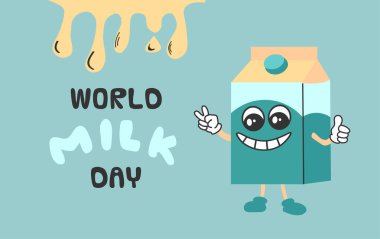 Dünya Süt Günü pankartı davetiyesi posterinde karikatür sütü var