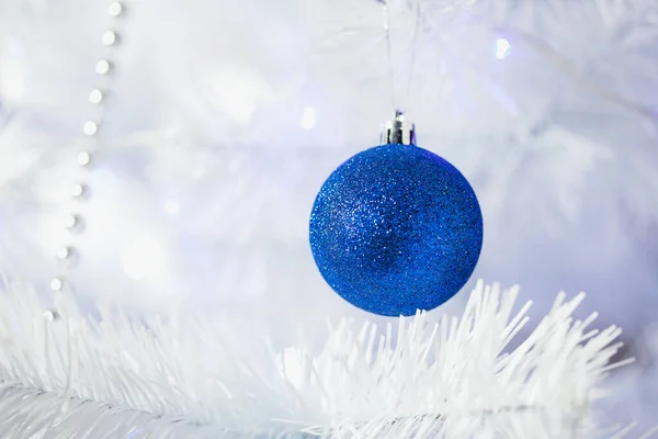 Blue Christmas Ball White Fir Branches —  Fotos de Stock