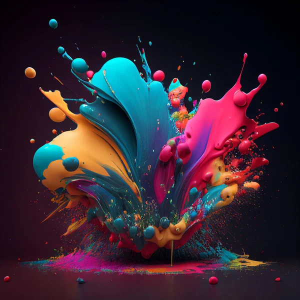 Colorful paint splashing against dark background. levitation