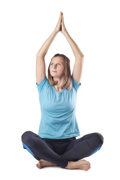 Mujer Joven Haciendo Yoga Estudio Foto —  Fotos de Stock