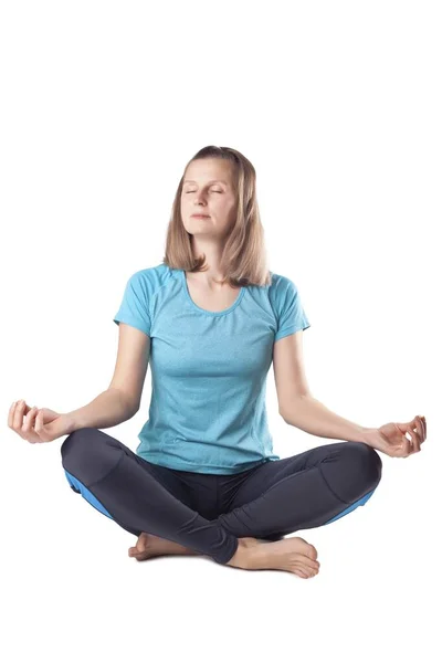 Mujer Joven Haciendo Yoga Estudio Foto —  Fotos de Stock