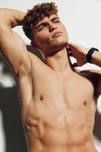Man Model Gray Abs Health Beauty Athlete Bodybuilder Guy Handsome — Stock Photo, Image