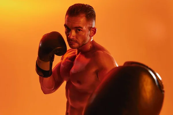 Man Bodybuilder Boxer Muscle Workout Naked Torso Advertising Sports Active — Stock Photo, Image
