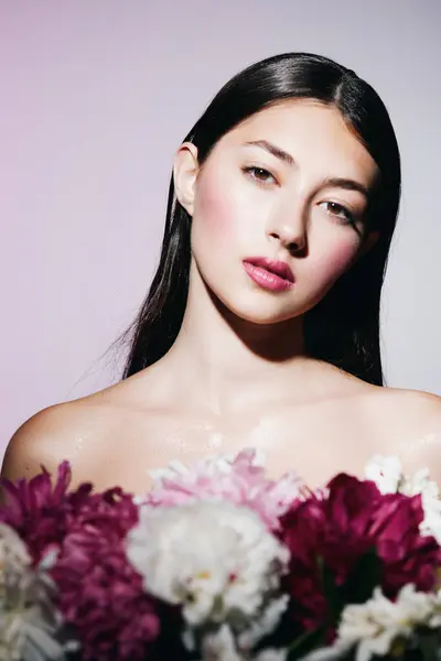 Eye Woman Beauty Flower Spa Romantic Fresh Lip Girl Make — Stock Photo, Image