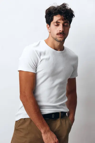 Homem Atraente Moda Shirt Fresco Isolado Hipster Sorriso Retrato Pessoa — Fotografia de Stock