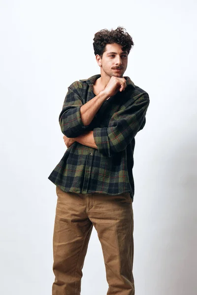Trendy Man Mannelijke Volwassen Knappe Shirt Mode Emotie Geluk Gezicht — Stockfoto