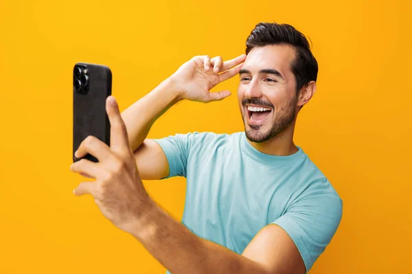 Man Wijzen Communicatie Lifestyle Technologie Kopiëren Ruimte Telefoon Mobiele Bril — Stockfoto