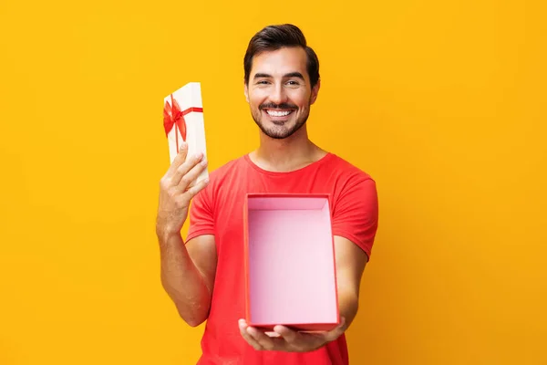 Box Man Ruimte Cadeau Geïsoleerde Valentijn Man Verkoop Houden Gelukkig — Stockfoto