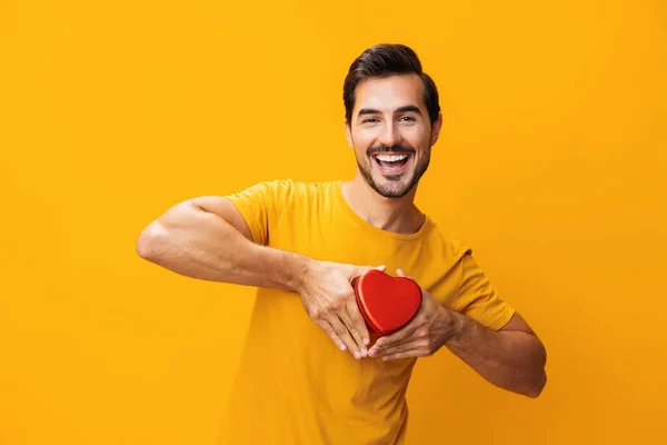 Homem Símbolo Fundo Vermelho Conceito Moda Dedo Amarelo Romântico Romance — Fotografia de Stock