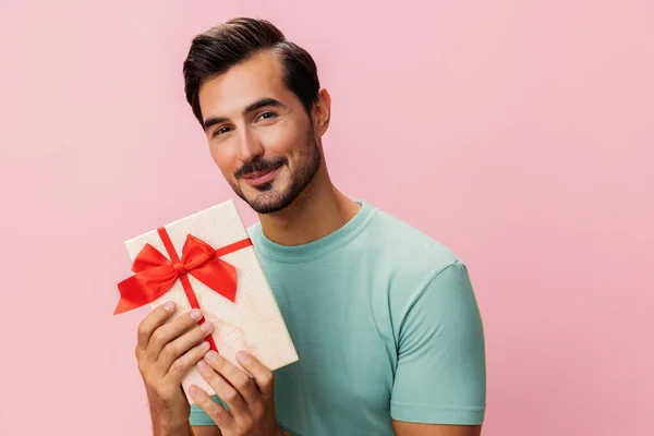 Model man box sale male present holding christmas birthday valentine surprise give happy studio gift celebration celebrate gift space box copy guy holiday party