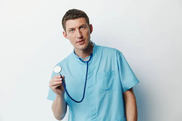 Beruf Stethoskop Männer Gesundheit Krankenhaus Portrait Hintergrund Erwachsenenpflege Spezialist Uniform — Stockfoto