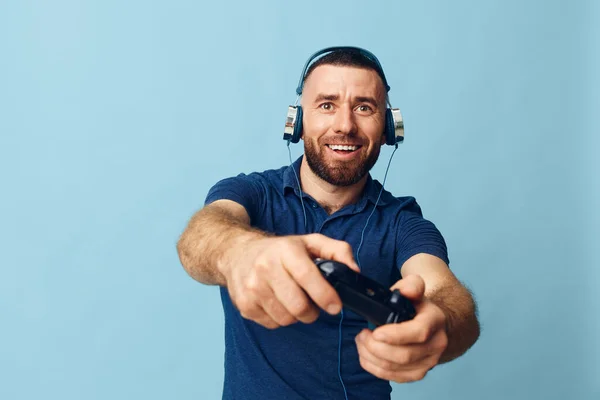 Osoba Joystick Zábava Sluchátka Výraz Konzole Muži Volný Čas Hry — Stock fotografie