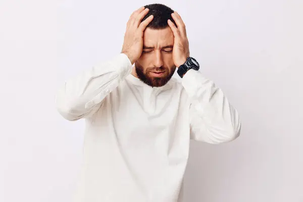 Hombres Deprimido Estrés Malestar Salud Dolor Cabeza Triste Preocupación Cansado —  Fotos de Stock