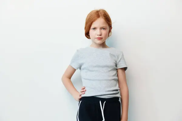 Vit Porträttmodell Söt Skönhet Studio Ansikte Liten Flicka Mode Barndom — Stockfoto