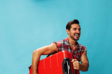 Uçuş adamı tatil stüdyosu gezgini uzay seyahati mutlu yaşam tarzı bilet hafta sonu gezi valiz fotokopisi hipster arka plan seyahat valiz seyahat