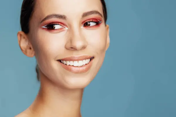 Woman Beauty Smile Eye Studio Lips Color Makeup Background Girl — Stock Photo, Image