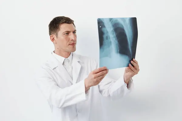 Чоловік Стетоскоп Охорона Здоров Рентгенівська Людина Клініка Діагностика Медицини Здоров — стокове фото