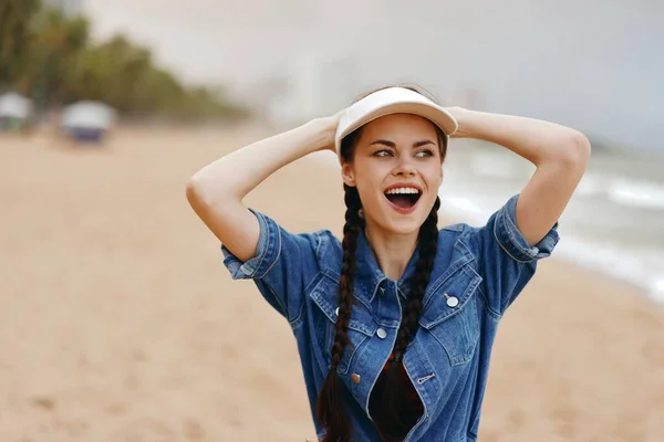 Happy Young Woman, Smiling Female, Summer Vibes: Portrait of an Attractive Lady Enjoying Vacation on the Beach.