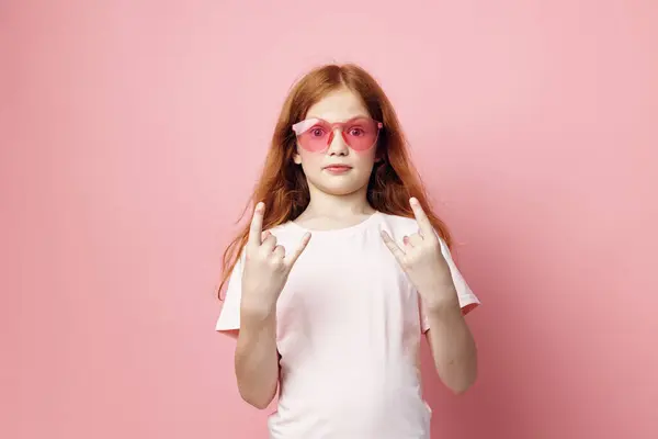 Vrouw Mode Haar Stijl Persoon Aantrekkelijk Stijlvol Portret Bril Roze — Stockfoto