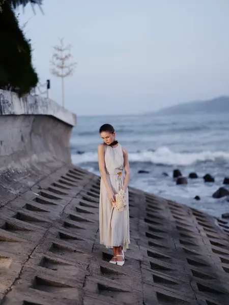 Huzurlu Yaz Gezintisi Denizin Huzurunu Kucaklayan Genç Bir Kadın Doğanın — Stok fotoğraf