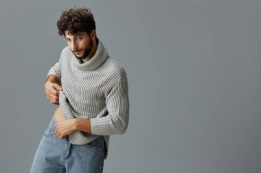 Genç erkek dışavurumu çekici, şık, şık, tarz, yüz, stüdyo tarzı, arka plan, yakışıklı, beyaz sakallı, beyaz, beyaz sakallı, beyaz, erkek.