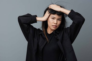 Çekici kadın, sağlıklı, portre, vücut bakımı, saç, Asyalı güzel, model, vesikalık fotoğraf, arka plan, güzel, kahverengi dişler.